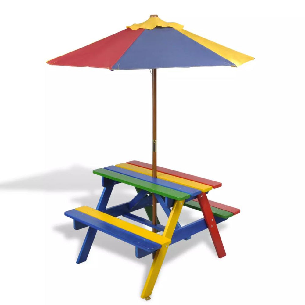 vaikų pikniko stalas su suolais ir skėčiu, 4 spalvų