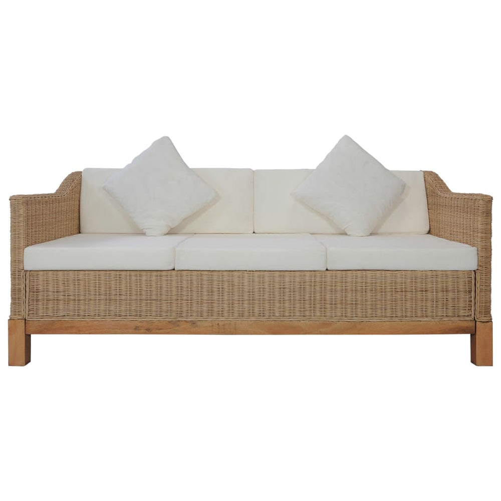 Trivietė sofa su pagalvėlėmis, natūralus ratanas