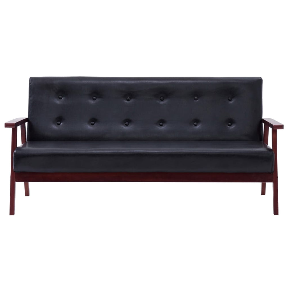 Trivietė sofa, juodos spalvos, dirbtinė oda