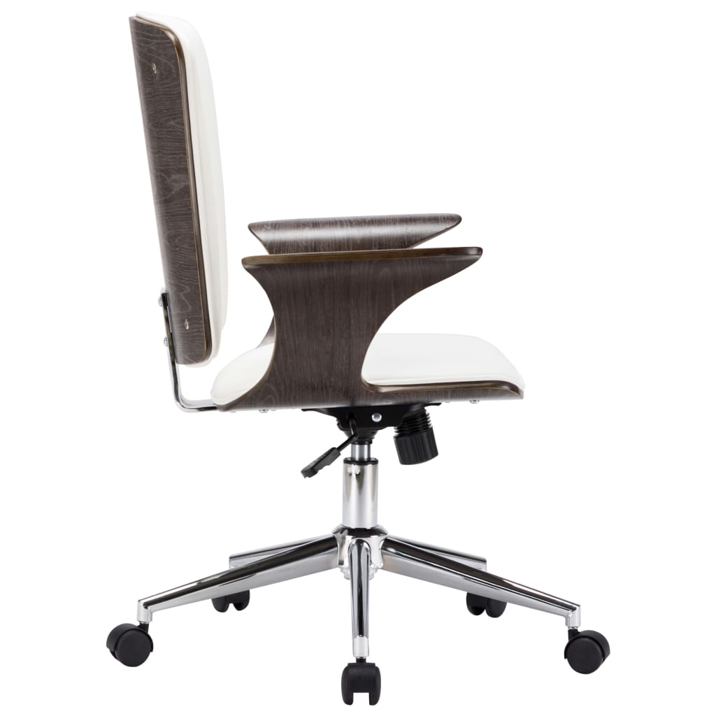Pasukama biuro kėdė, balta, dirbtinė oda ir lenkta mediena