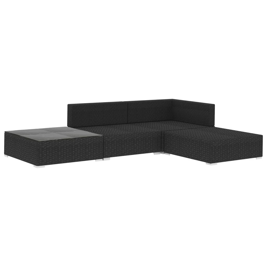 Sodo baldų komplektas su pagalvėlėmis, 4d., juodas, poliratanas