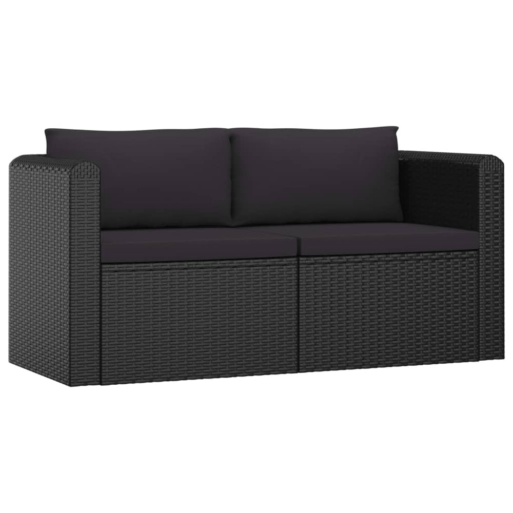 Sodo sofos komplektas su pagalvėlėmis, 2 dalių, juodas, ratanas