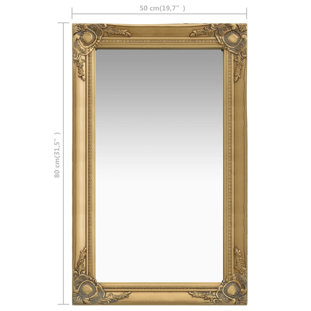 Sieninis veidrodis, aukso spalvos, 50x80cm, barokinis stilius