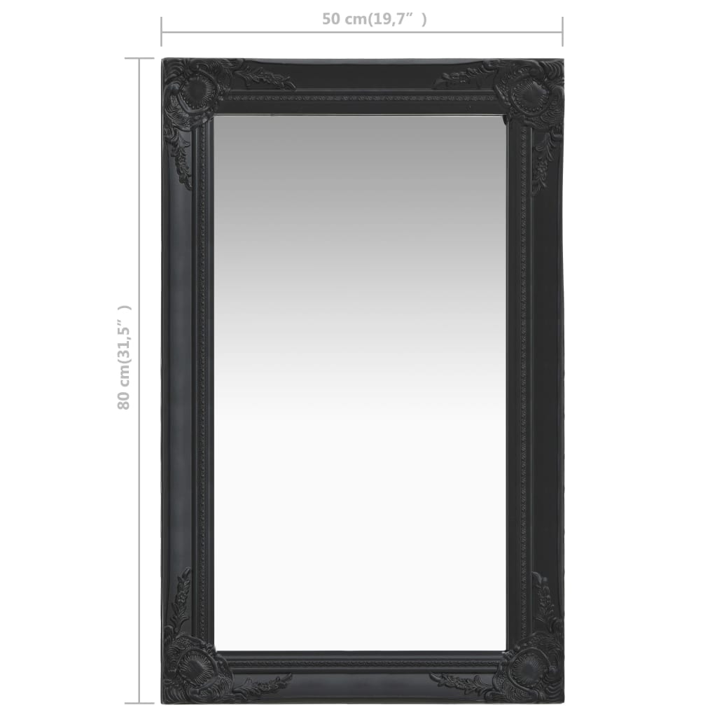 Sieninis veidrodis, juodos spalvos, 50x80cm, barokinis stilius