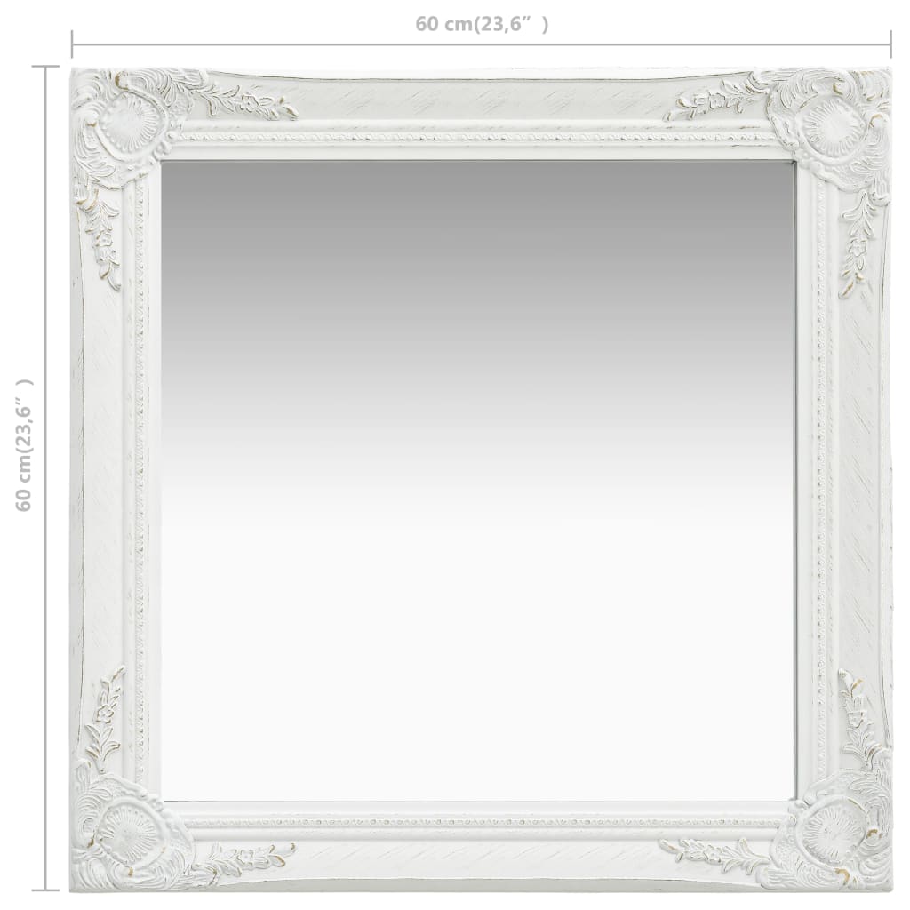 Sieninis veidrodis, baltas, 60x60cm, barokinis stilius