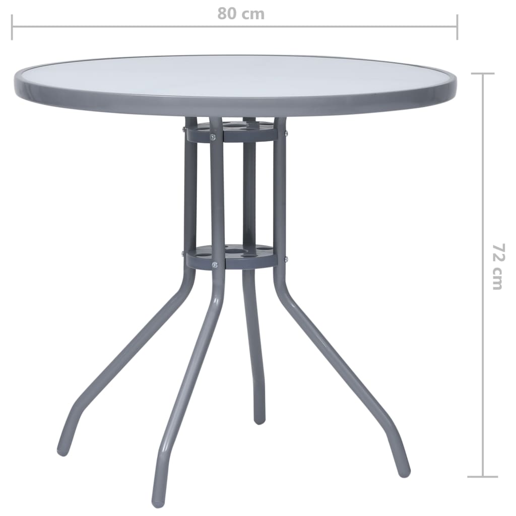 Sodo staliukas, šviesiai pilkas, 80cm, plienas ir stiklas