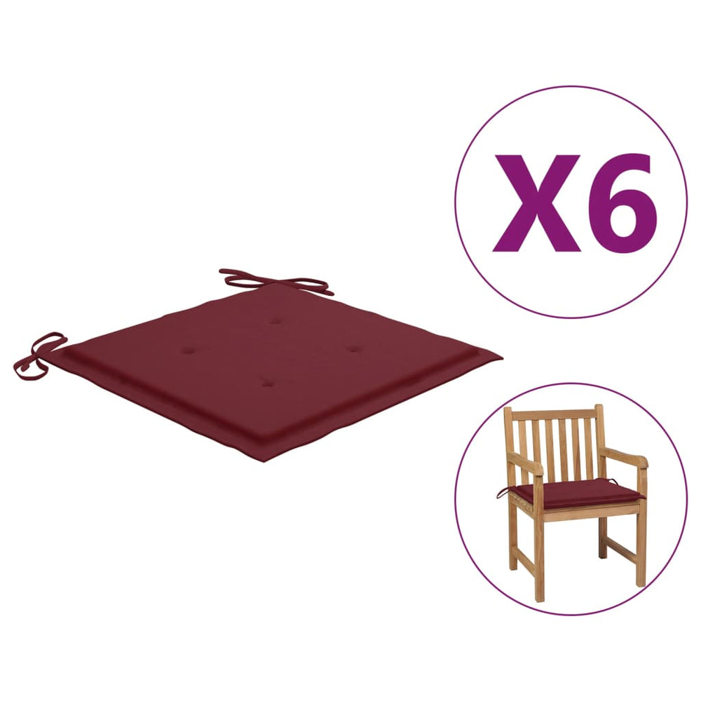 Sodo kėdės pagalvėlės, 6vnt., vyno raudonos, 50x50x4cm, audinys