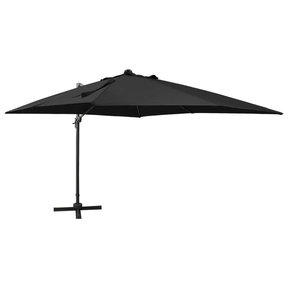 Gembės formos skėtis su stulpu ir LED lemputėmis, juodas, 300cm