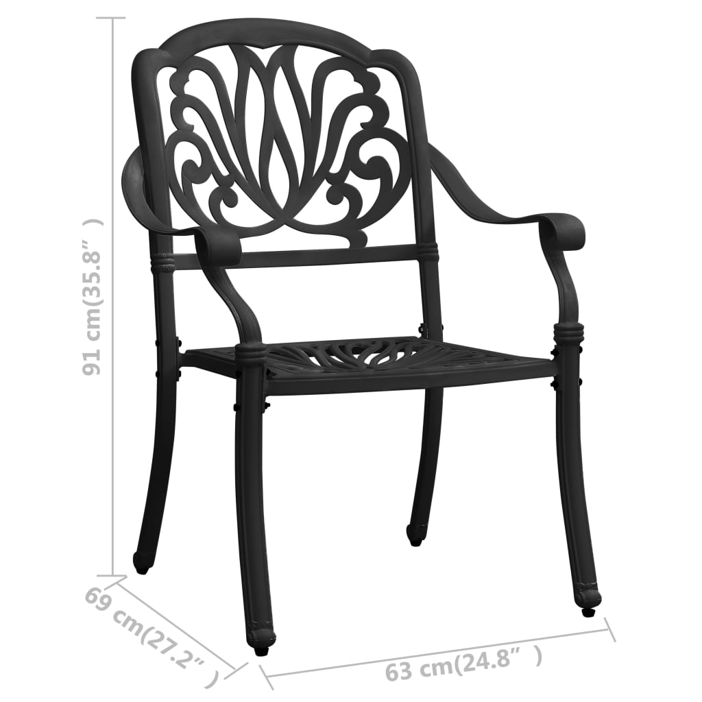 Sodo kėdės, 2vnt., juodos spalvos, lietas aliuminis