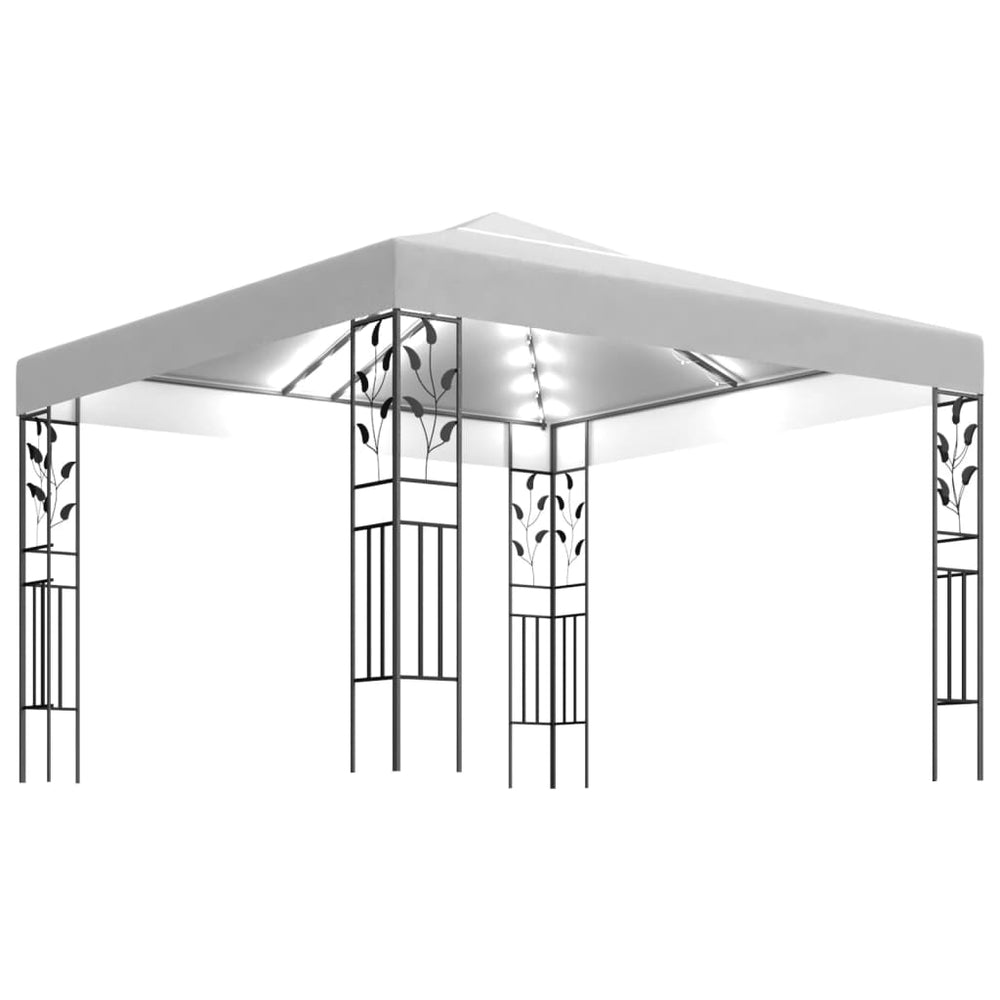 Pavėsinė su lempučių girliandomis, balta, 3x3m, 180g/m²