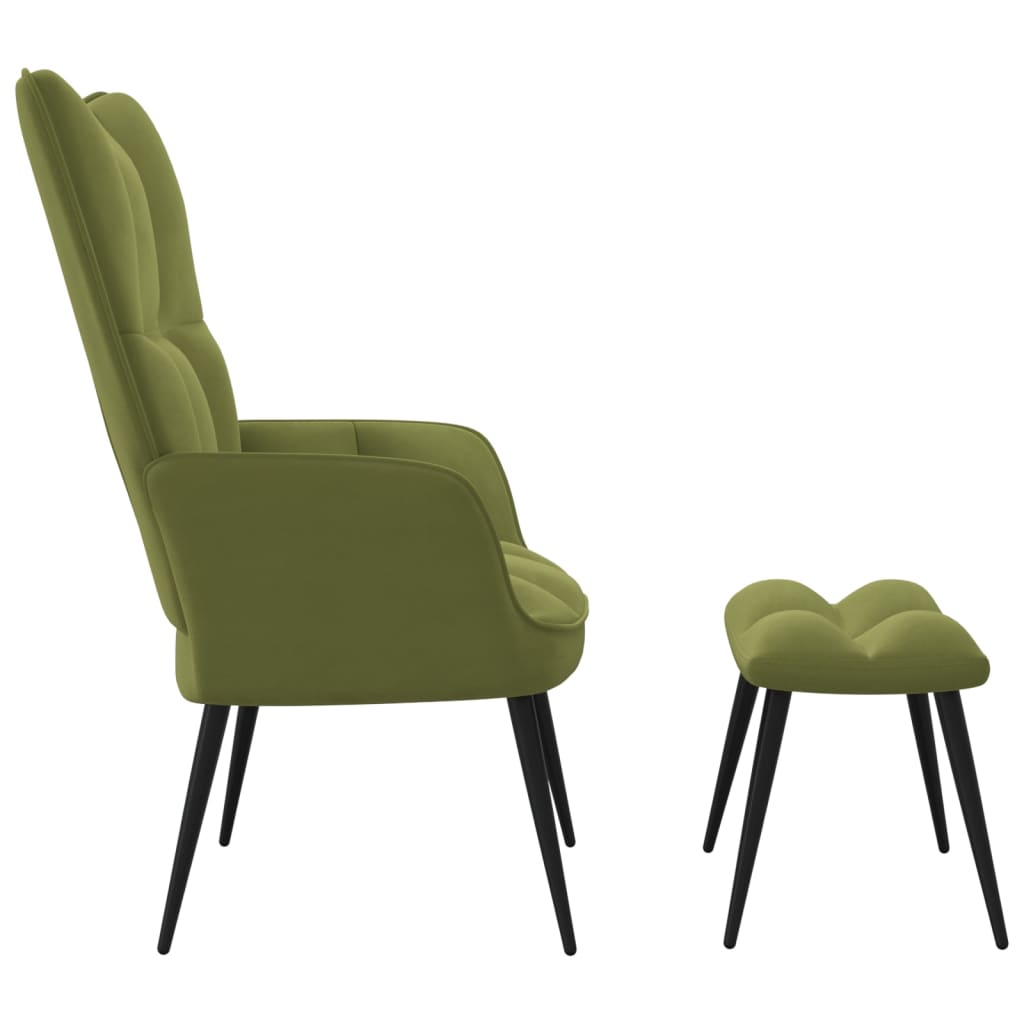 Poilsio kėdė su pakoja, šviesiai žalios spalvos, aksomas