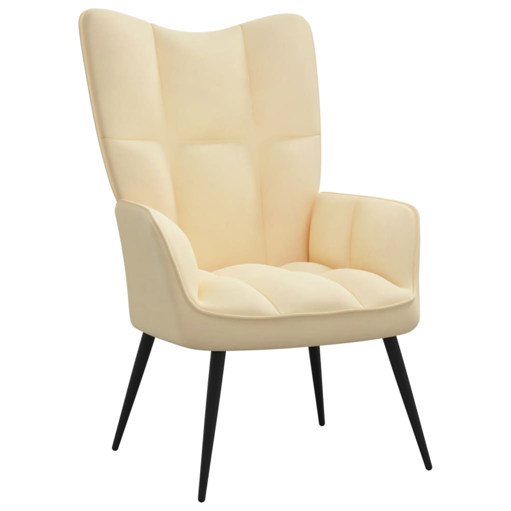 Poilsio kėdė su pakoja, kreminės baltos spalvos, aksomas