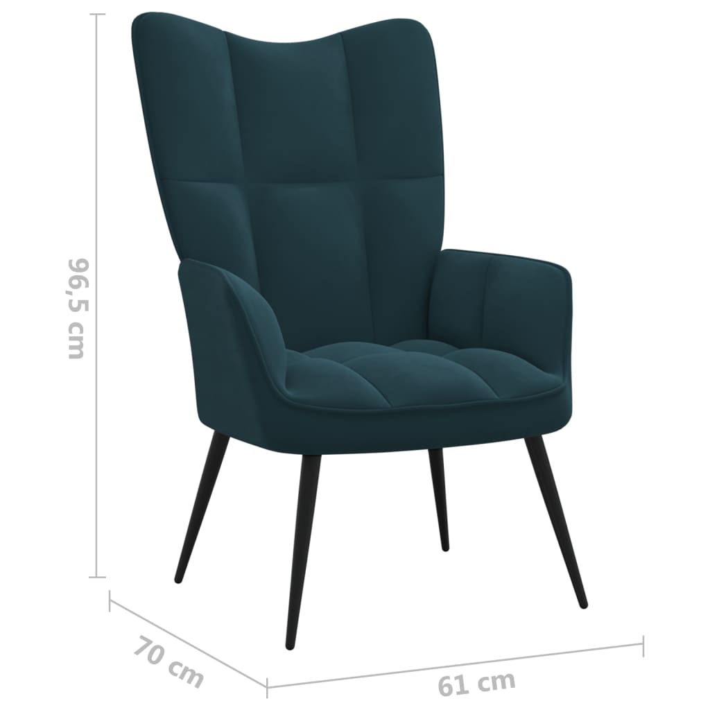 Poilsio kėdė su pakoja, mėlynos spalvos, aksomas