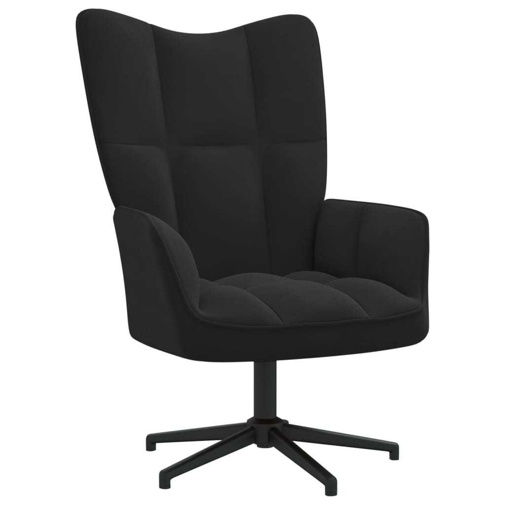 Poilsio kėdė su pakoja, juodos spalvos, aksomas