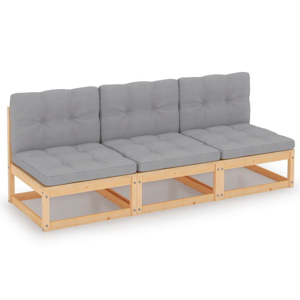 Trivietė sofa su pagalvėlėmis, pušies medienos masyvas
