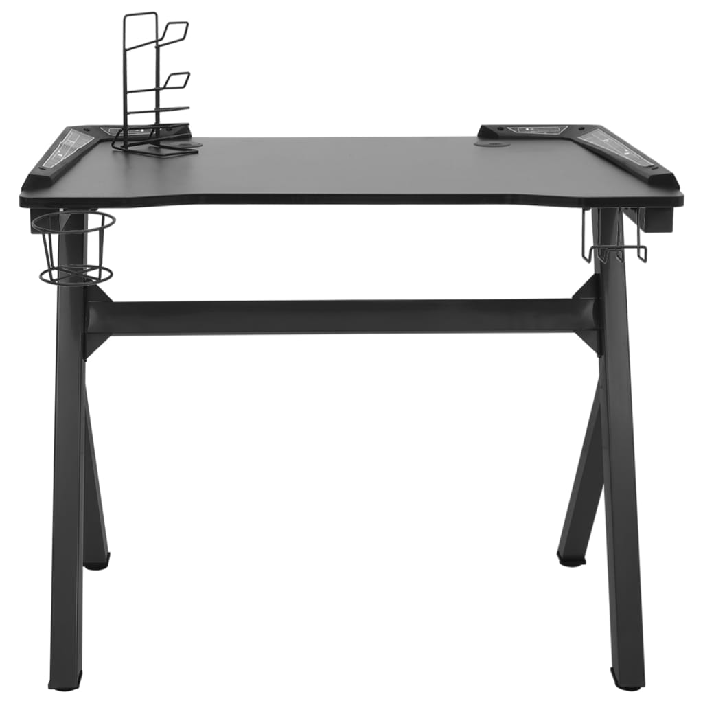 Žaidimų stalas su LED/Y formos kojelėmis, juodas, 90x60x75cm
