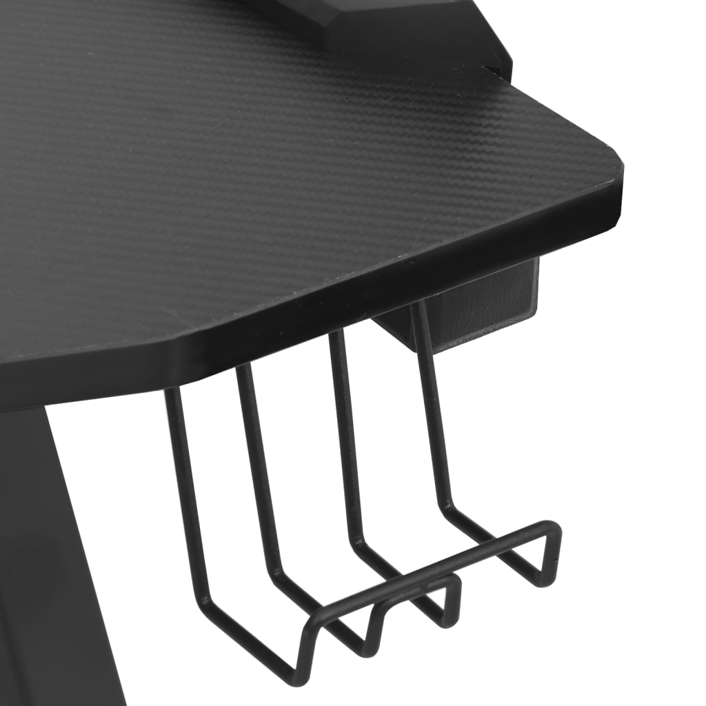 Žaidimų stalas su LED/Y formos kojelėmis, juodas, 90x60x75cm