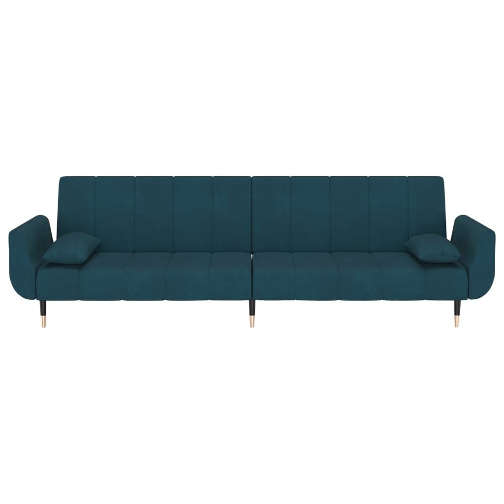 Dvivietė sofa-lova su dvejomis pagalvėmis, mėlyna, aksomas