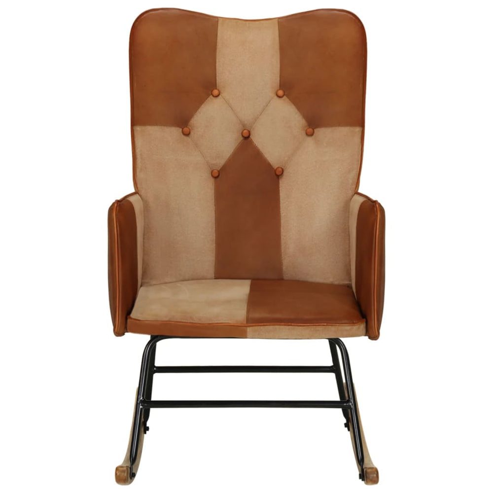 Supama kėdė, rudos spalvos, tikra oda ir drobė