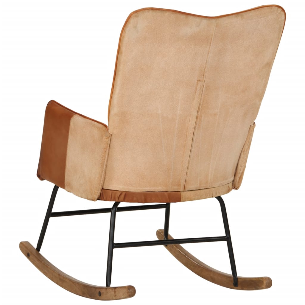 Supama kėdė, rudos spalvos, tikra oda ir drobė