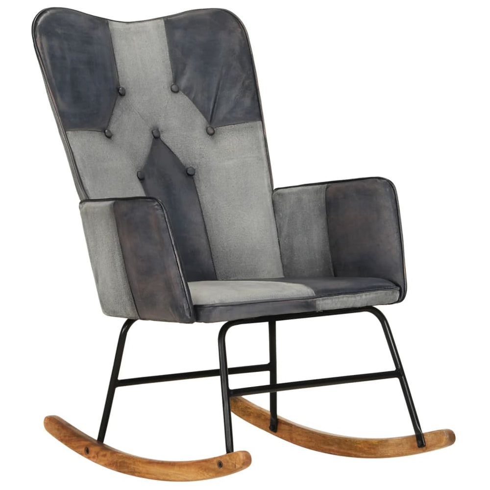 Supama kėdė, pilkos spalvos, tikra oda ir drobė