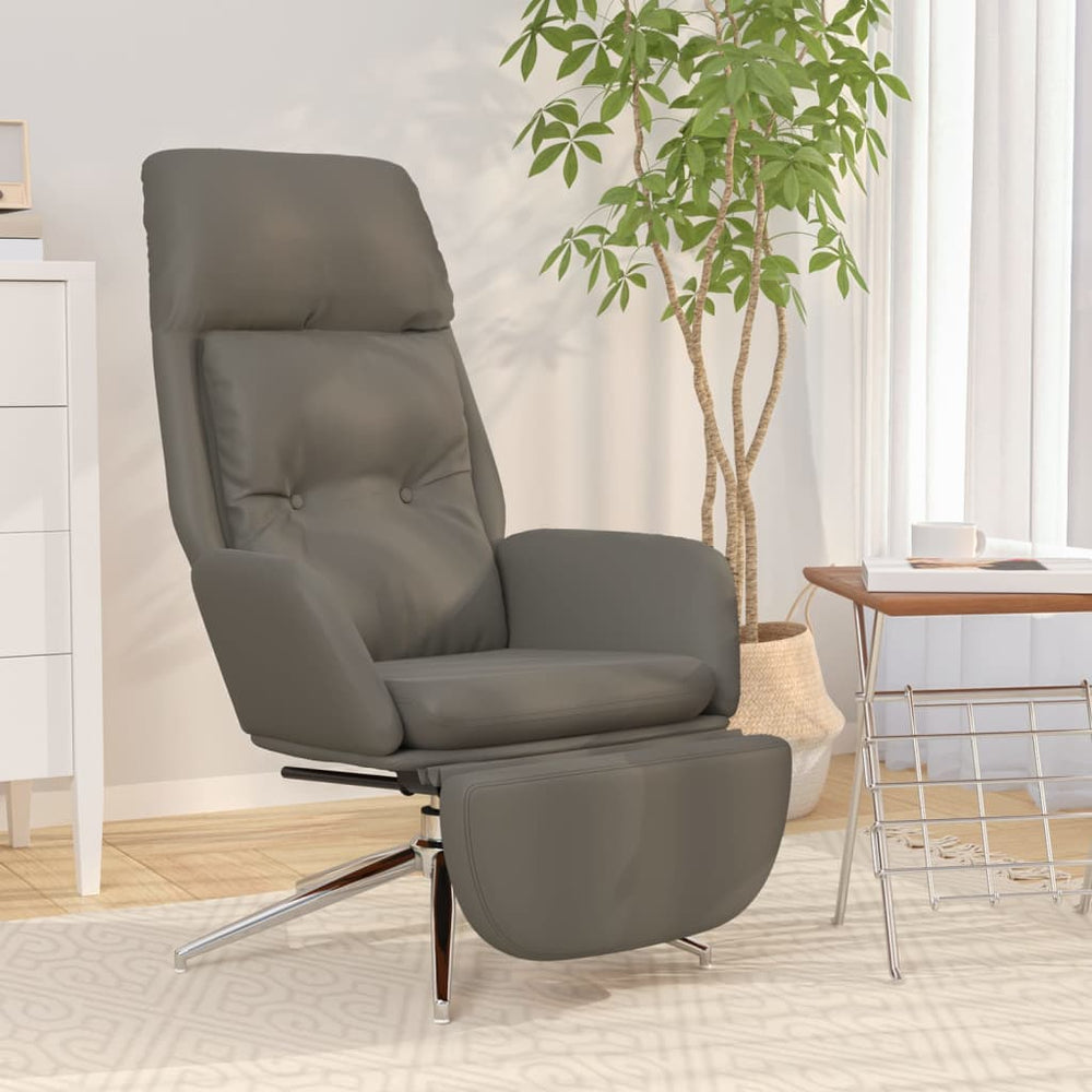 Poilsio kėdė su pakoja, pilkos spalvos, tikra ir dirbtinė oda