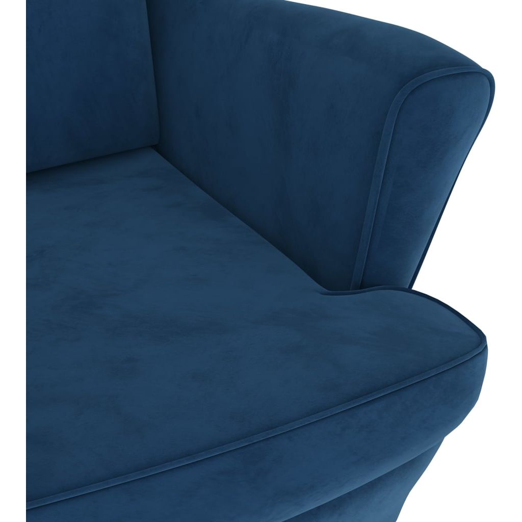 Krėslas su taburete, mėlynos spalvos, aksomas