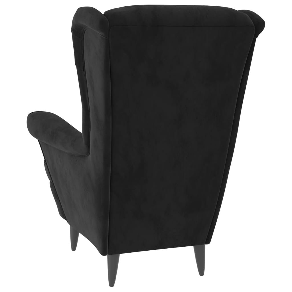 Krėslas su pakoja, juodos spalvos, aksomas