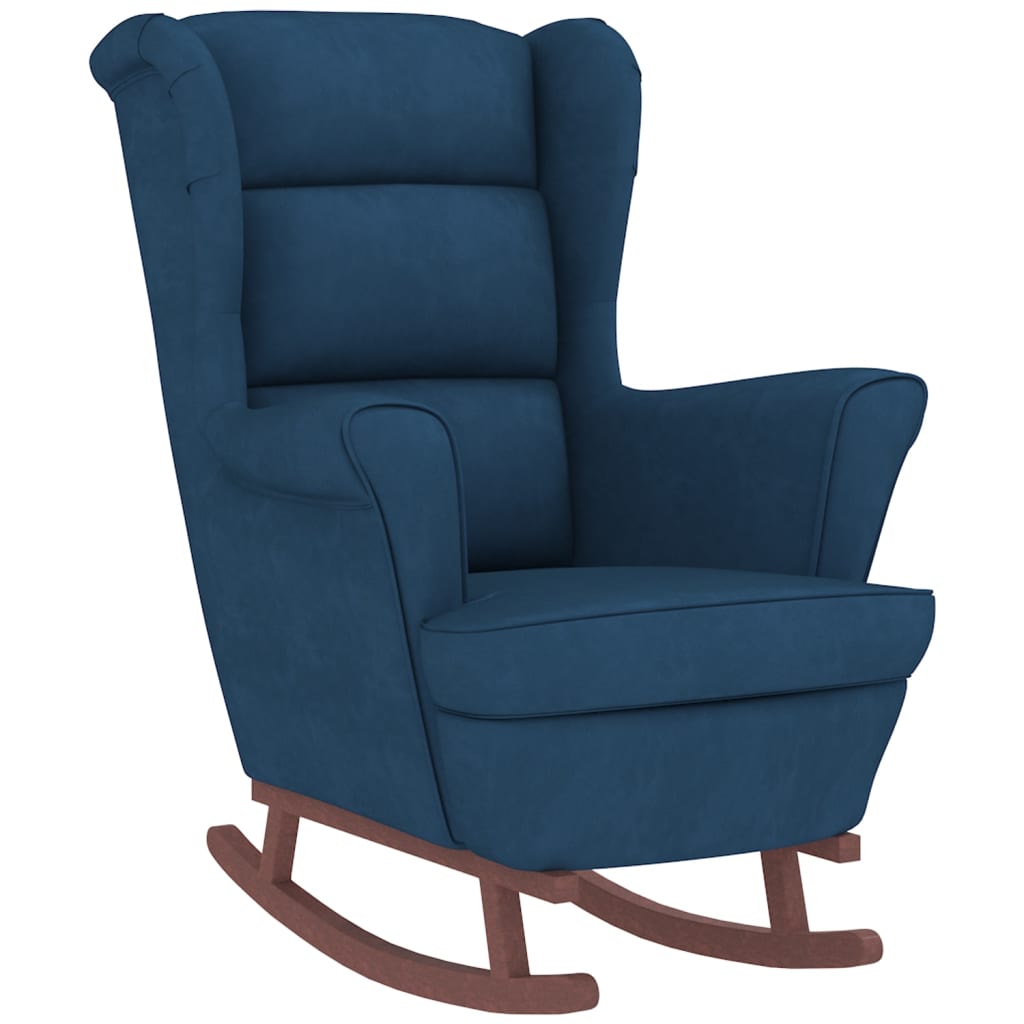 Supama kėdė su medinėmis kojomis ir taburete, mėlyna, aksomas