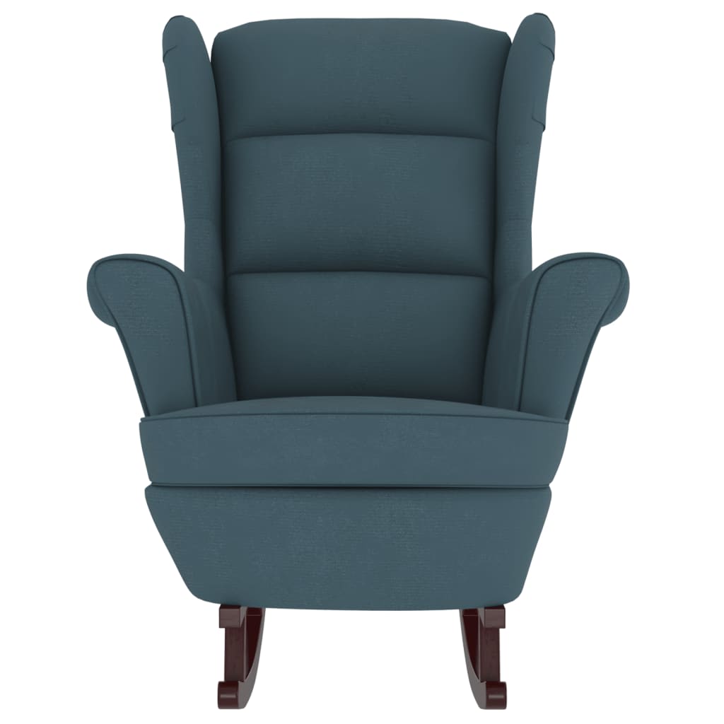 Supama kėdė su medinėmis kojomis ir taburete, mėlyna, aksomas