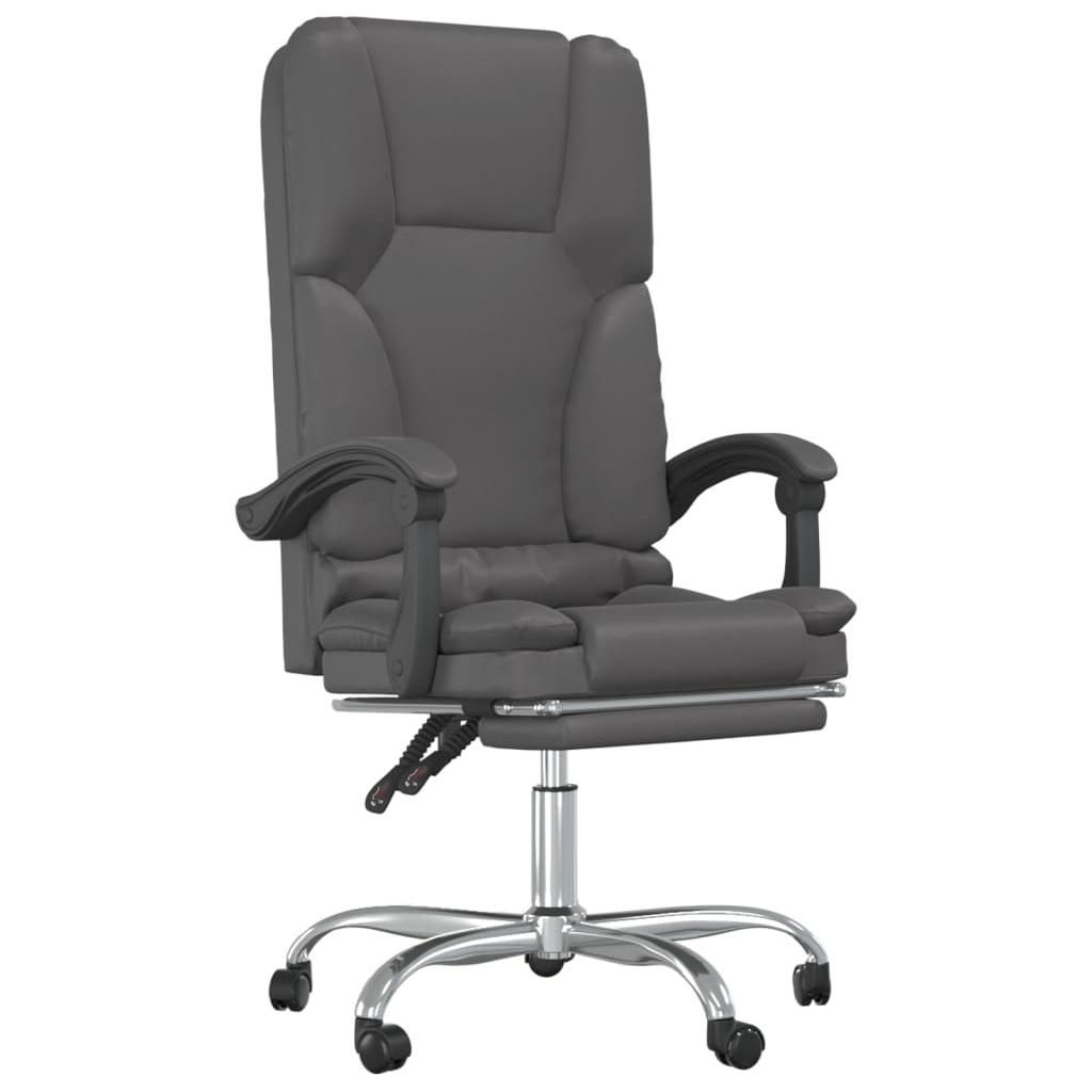 Atlošiama masažinė biuro kėdė su pakoja, pilkos spalvos, dirbtinė oda
