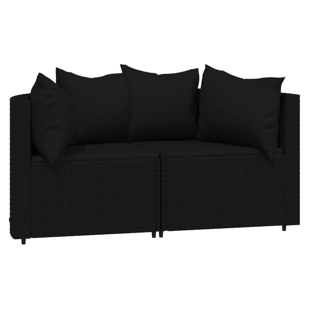 Kampinės sofos su pagalvėlėmis, 2vnt., juodos, poliratanas