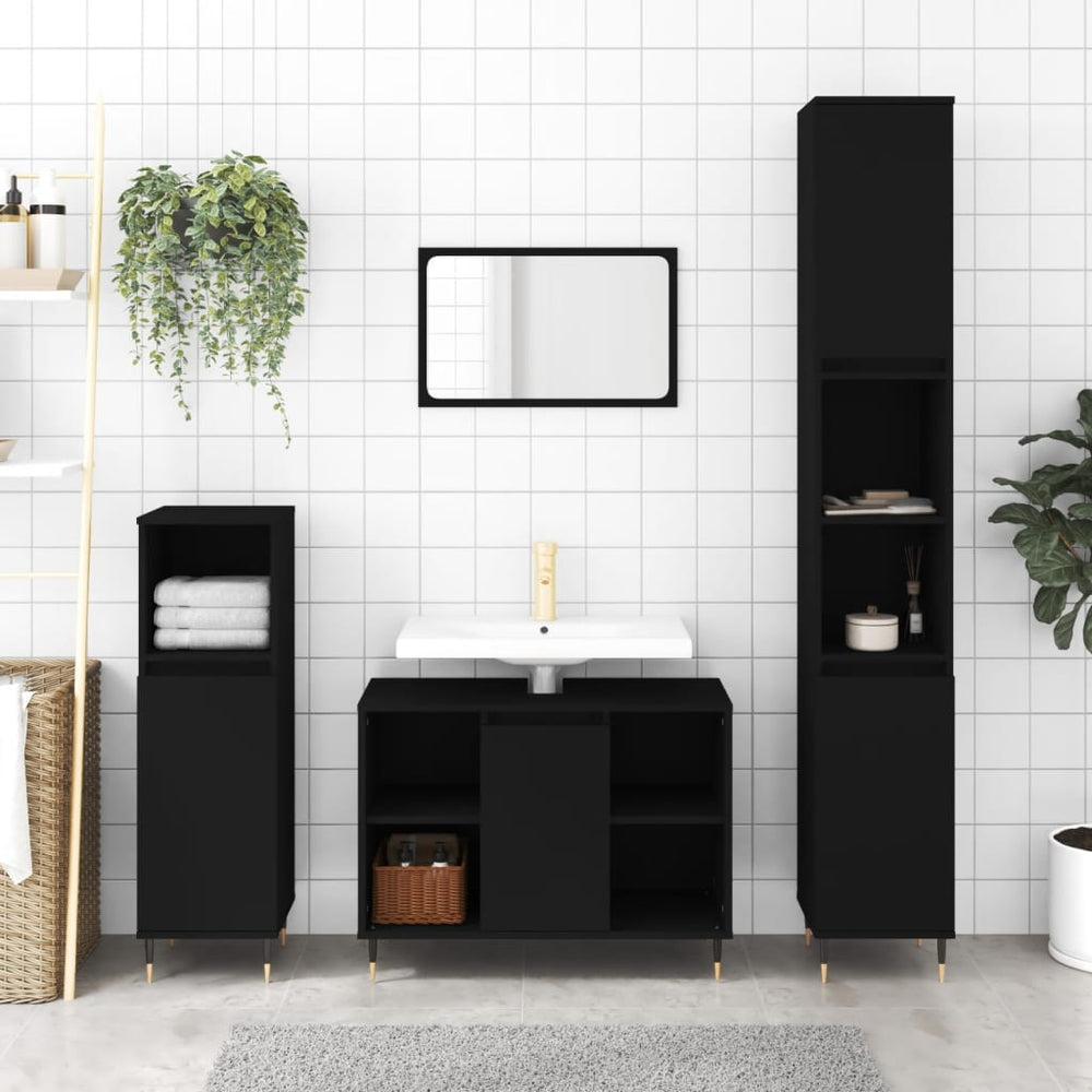 Vonios kambario spintelė, juoda, 30x30x100cm, apdirbta mediena