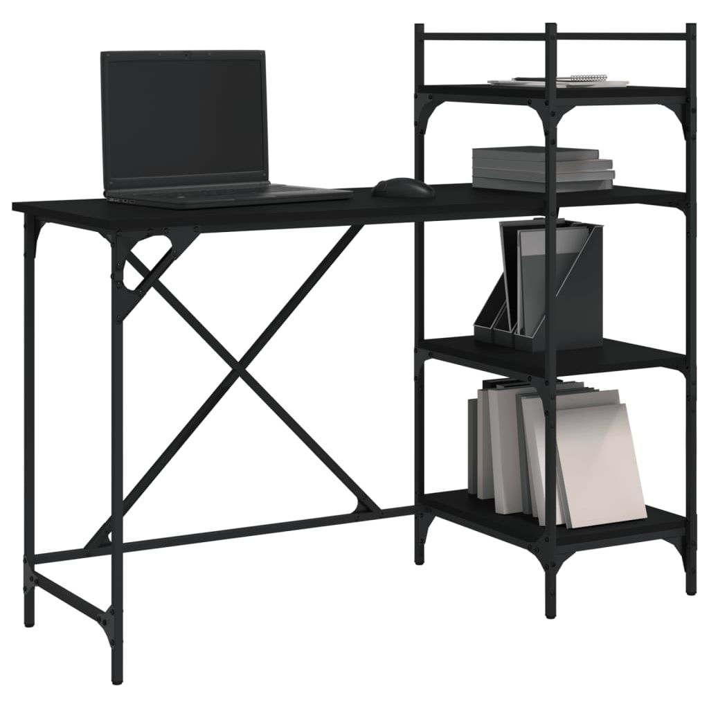 Kompiuterio stalas su lentynomis, juodos spalvos, 120x47x109cm