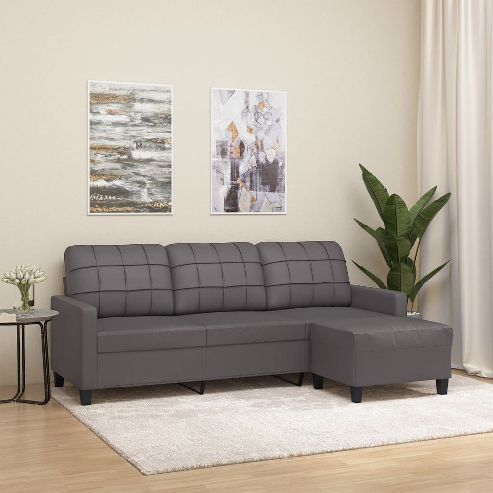 Trivietė sofa su pakoja, pilkos spalvos, 180cm, dirbtinė oda