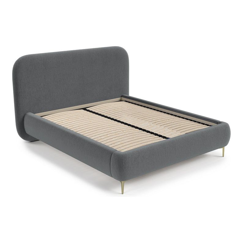 Minkšta lova MONNO, 160x200 cm., tamsiai pilka spalva, lengvai valomas veliūrinis audinys