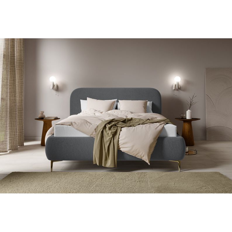Minkšta lova MONNO, 160x200 cm., tamsiai pilka spalva, lengvai valomas veliūrinis audinys