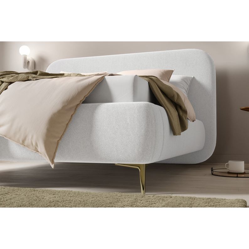 Minkšta lova MONNO, 180x200 cm., kreminė spalva, lengvai valomas veliūrinis audinys