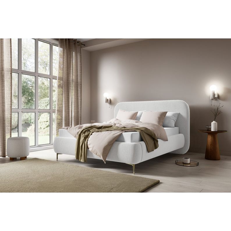 Minkšta lova MONNO, 180x200 cm., kreminė spalva, lengvai valomas veliūrinis audinys