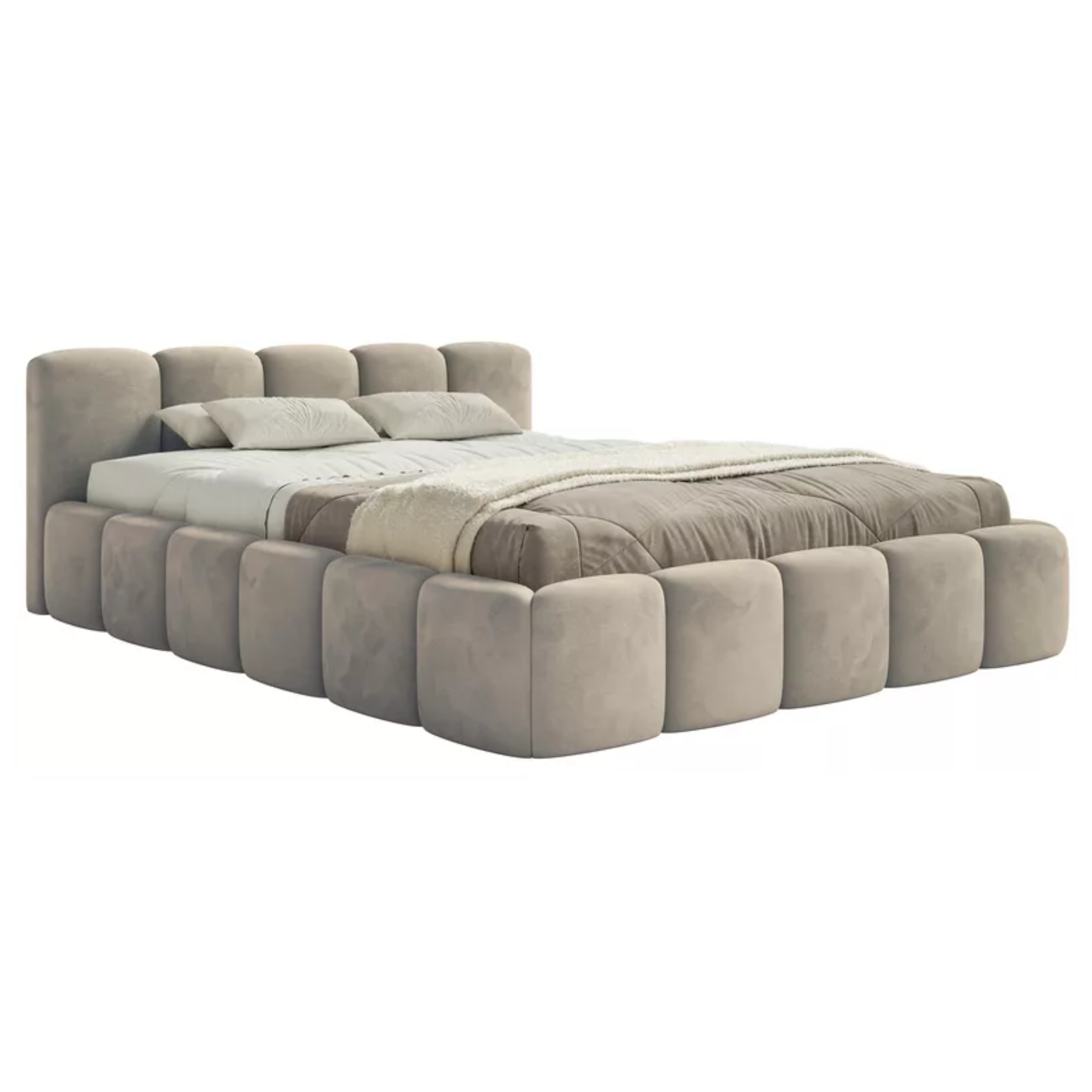 Miegamojo lova SOFTY LOW, pilkšvai smėlinis veliūras