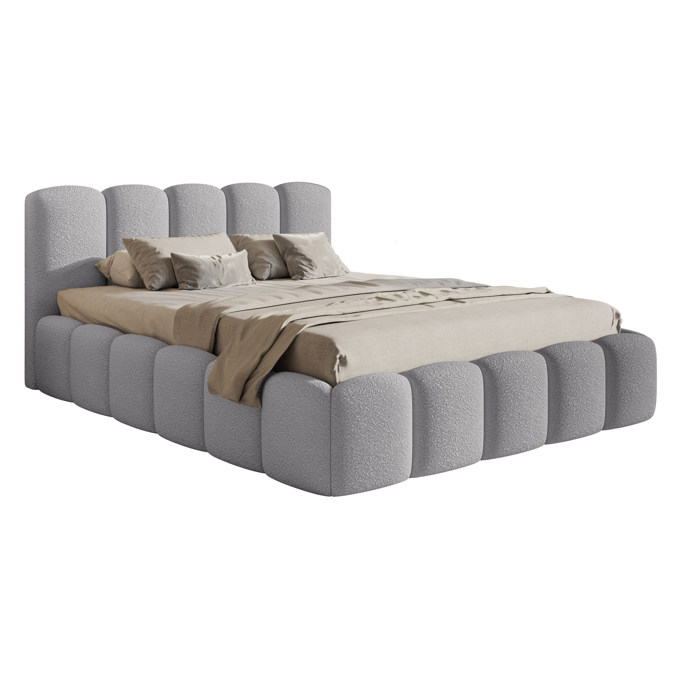 SOFTY II bedroom bed, grey bouclé