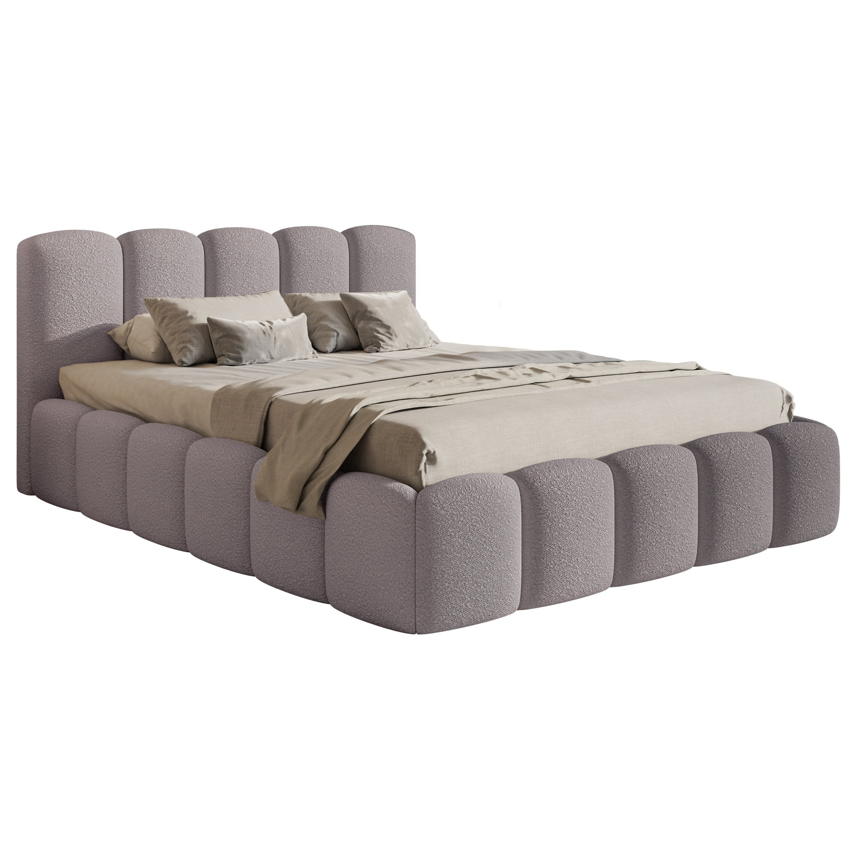 Miegamojo lova SOFTY II, pilkšvai ruda bouclé