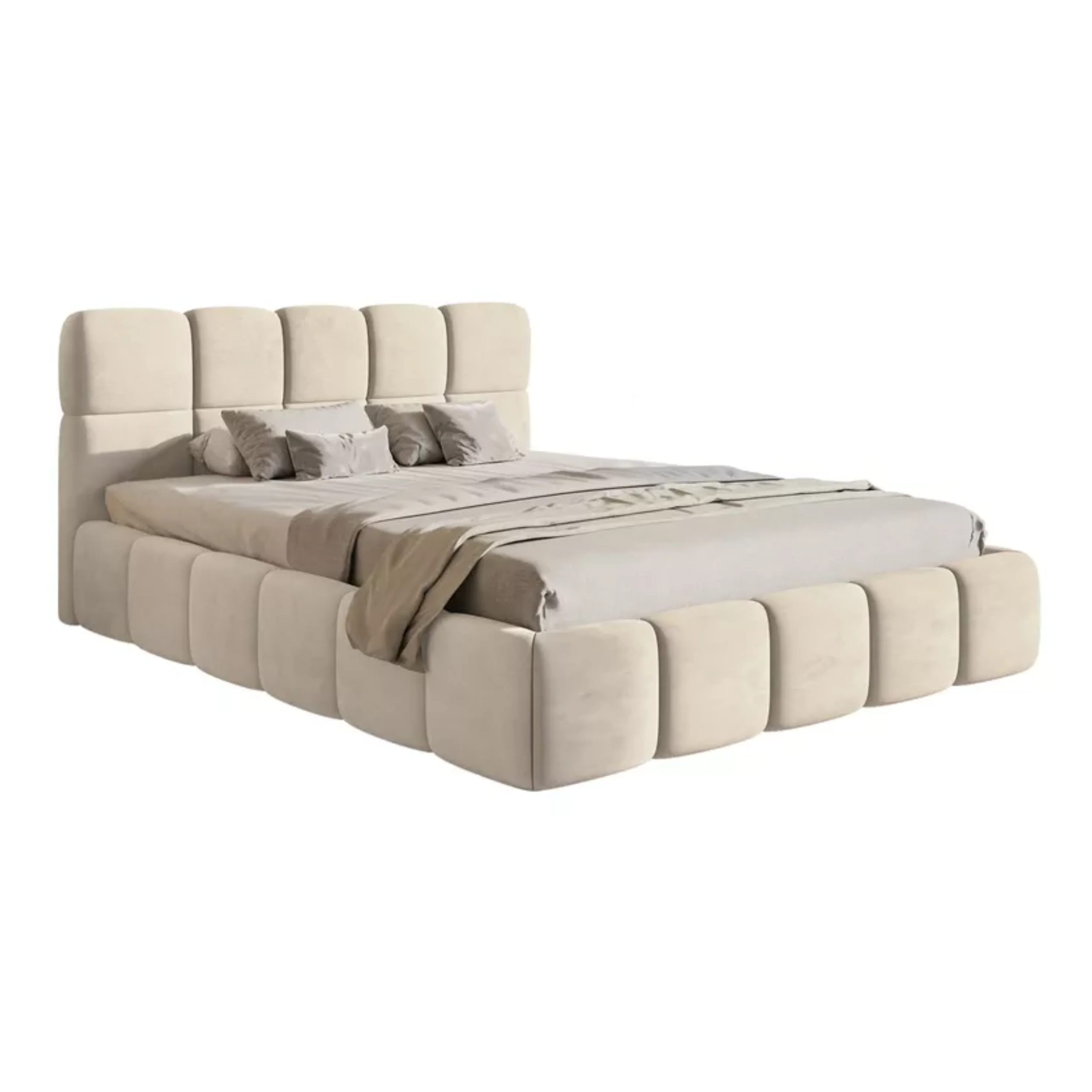 Miegamojo lova SOFTY, šviesiai bežinis veliūras