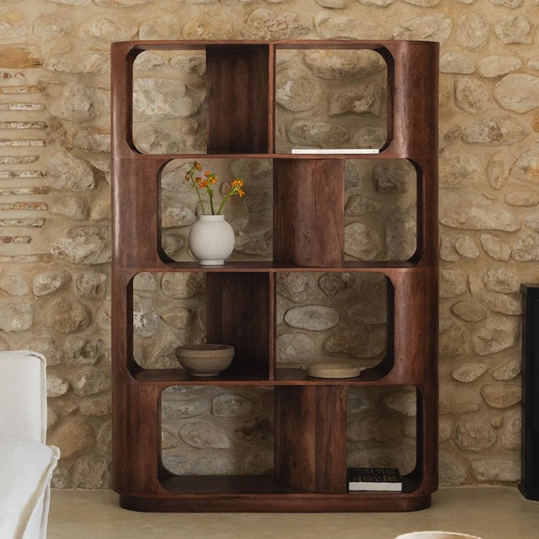 Wooden shelf DIEPE, dark wood, 170x120 cm