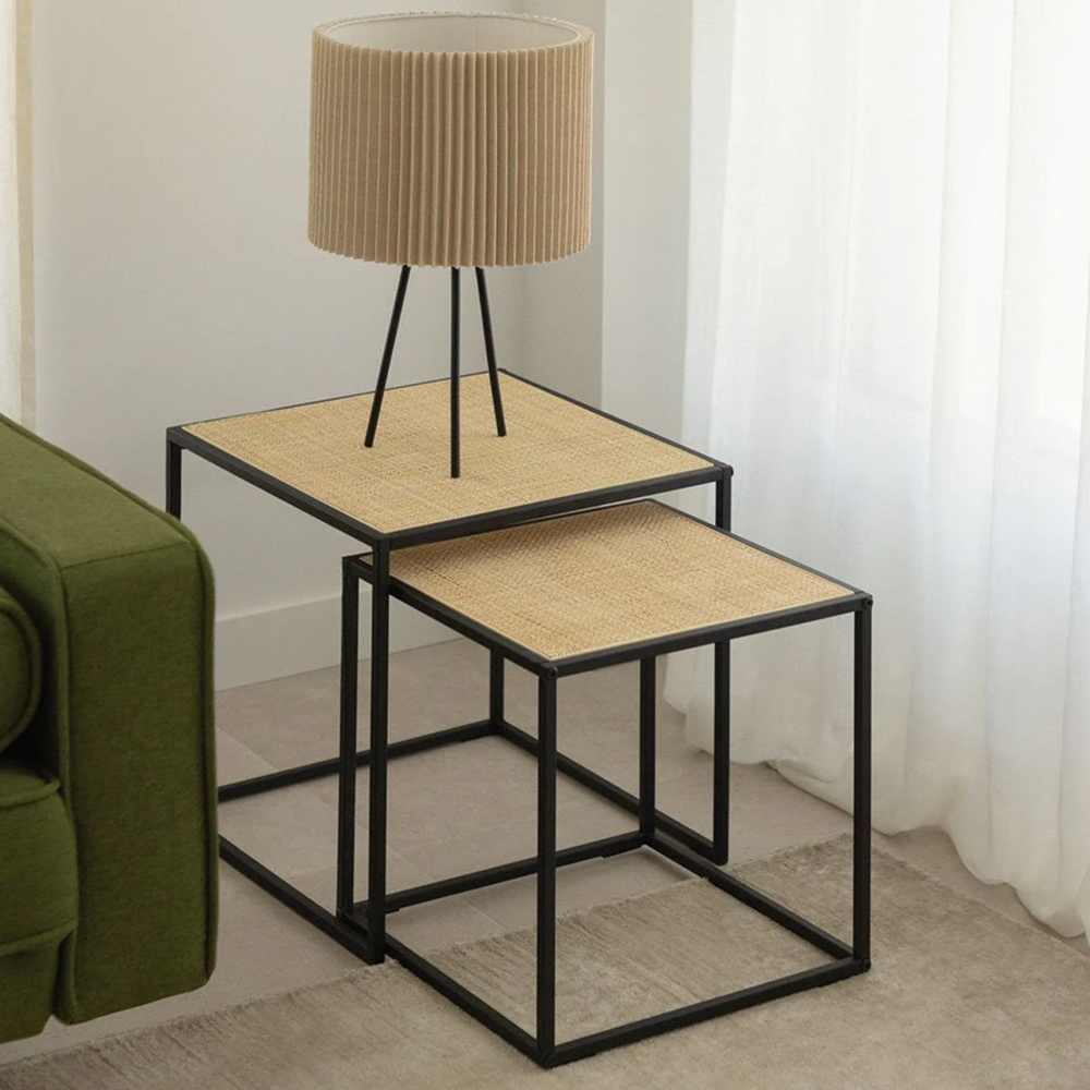 Šoniniai staliukai DMULI, ratanas ir geležis