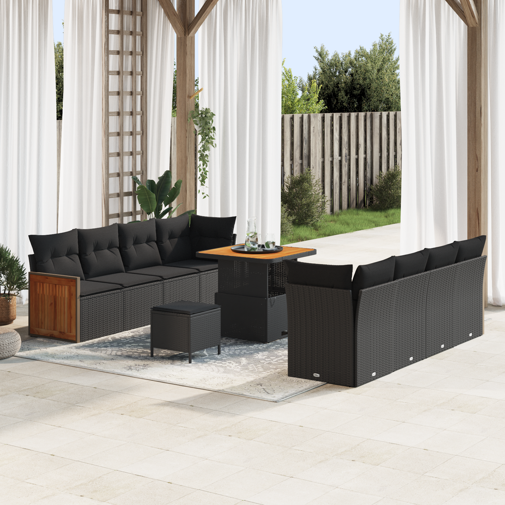 Sodo Sofų Rinkinys su pagalve 11 pcs Juoda