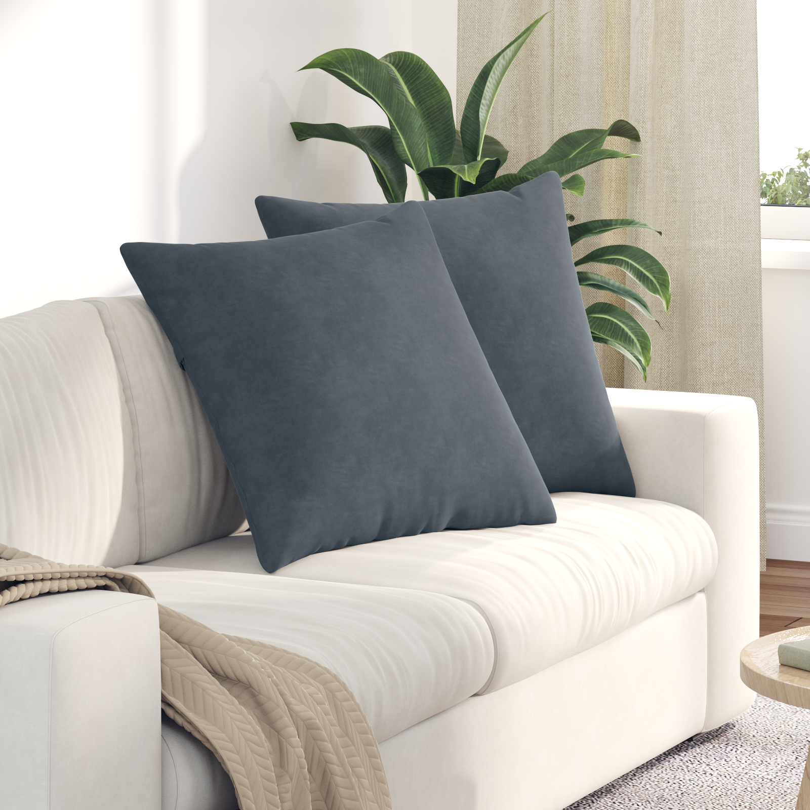 Sofa Pagalvės 2 pcs Tamsiai pilka 80 x 80 cm Kordūrinis audinys