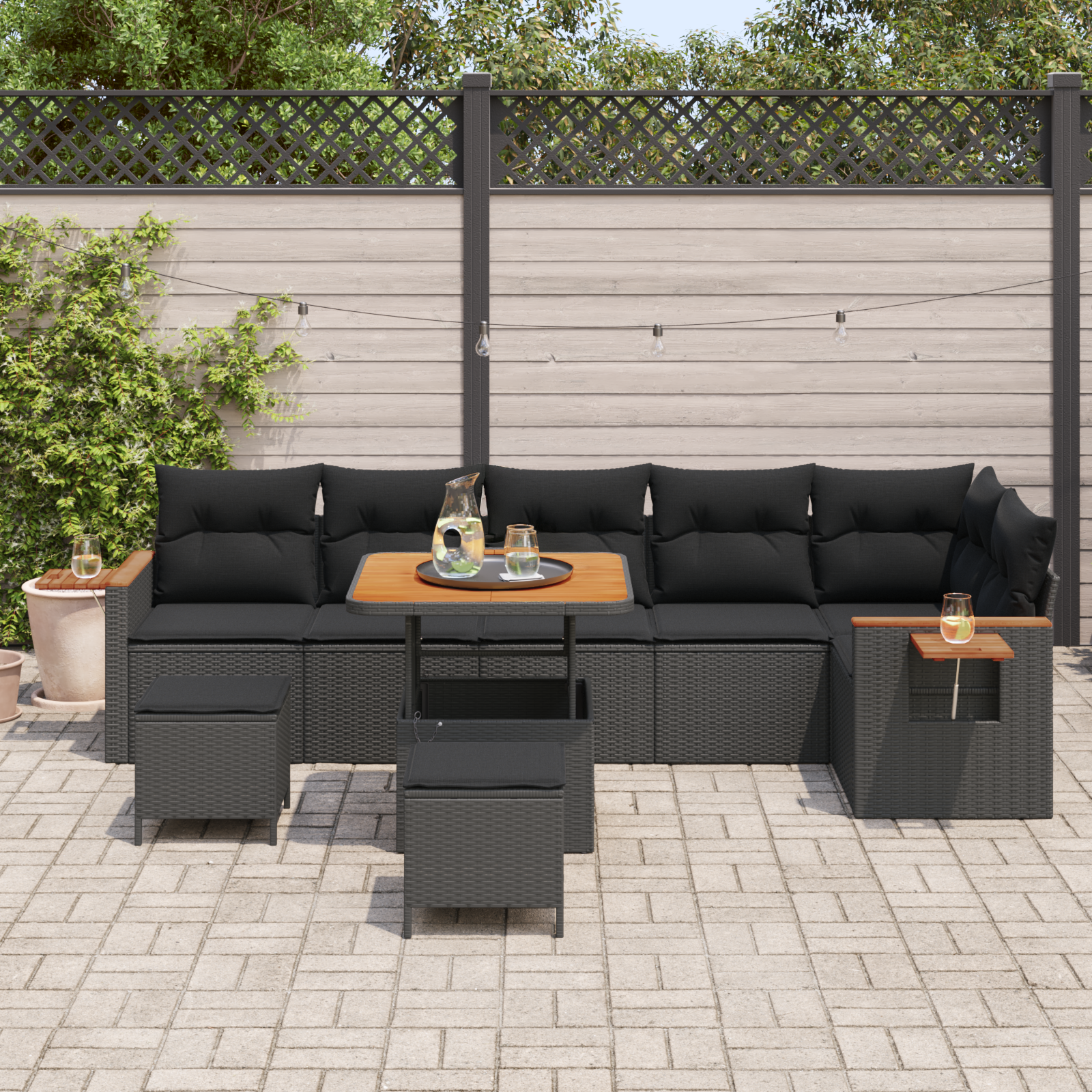 Sodo Sofų Rinkinys su pagalve 11 pcs Juoda poliratanas