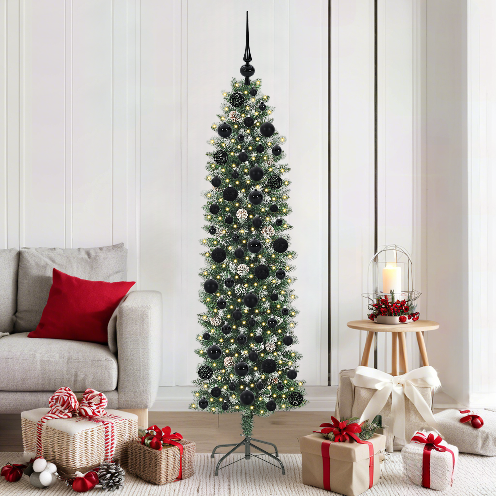 Dirbtinis lieknas Kalėdų medis su 300 LED Žalia ir balta 180 cm