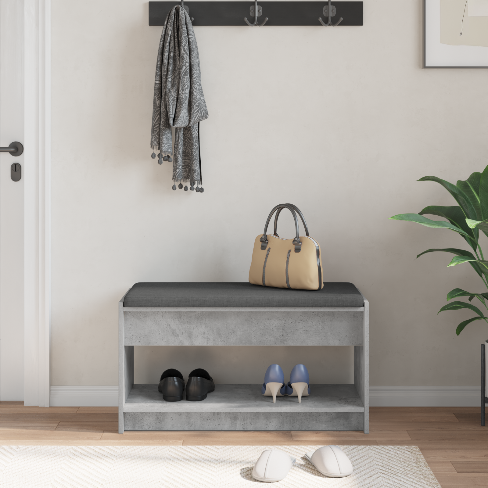 Koridoriaus suolas su pagalve Betono Pilka 83 x 38 x 45 cm